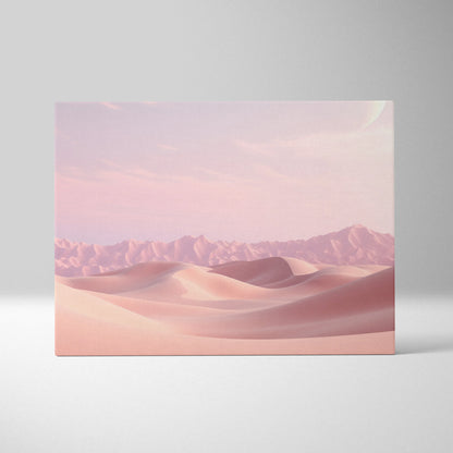 Minimalist pink desert dunes landscape digital art on canvas wall decor with soft pastel tones.