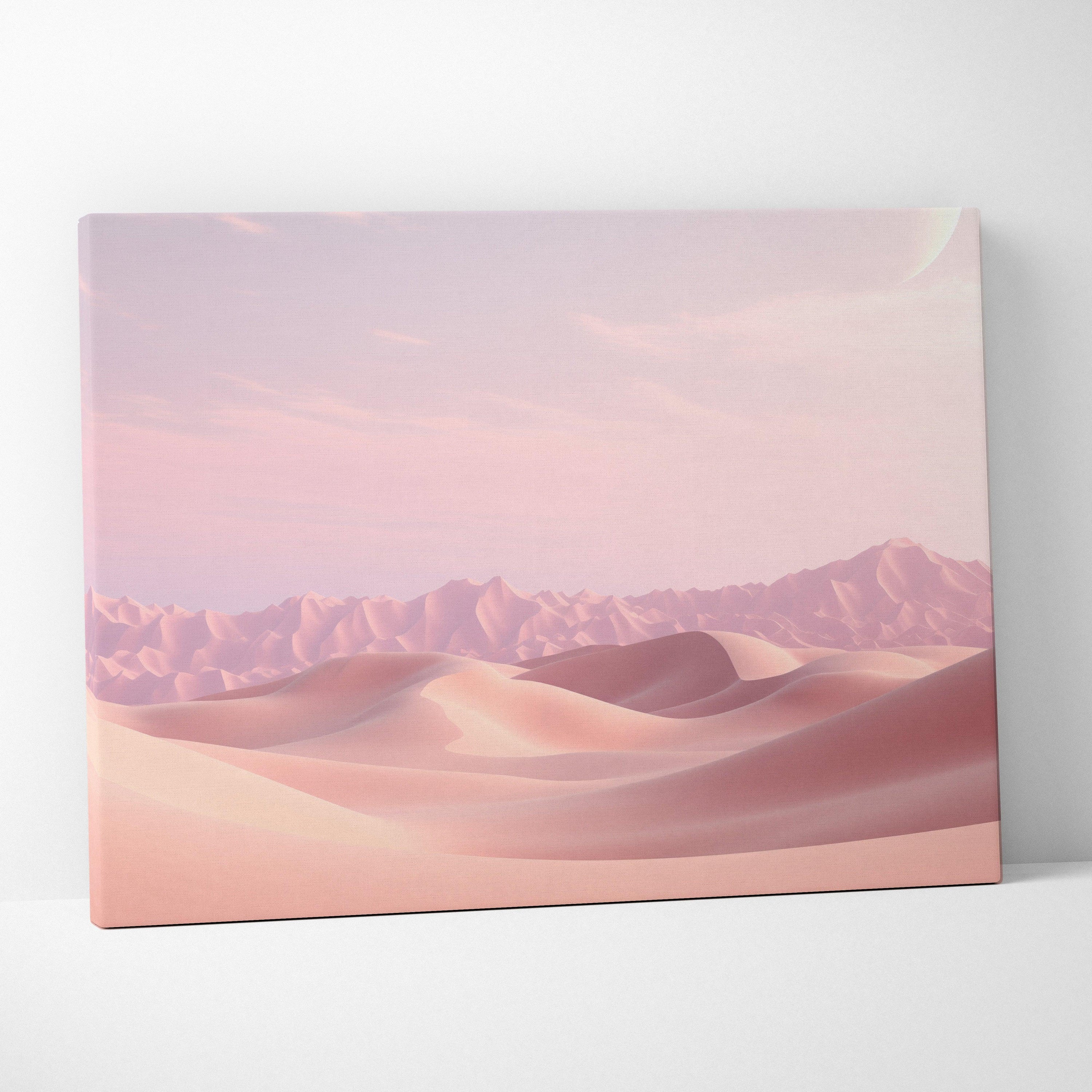 Pink desert dunes minimalist digital art canvas wall decor with soft pastel tones.