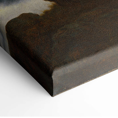 Back of Wanderer Above the Sea of Fog gallery-wrapped art print on dark brown textured canvas