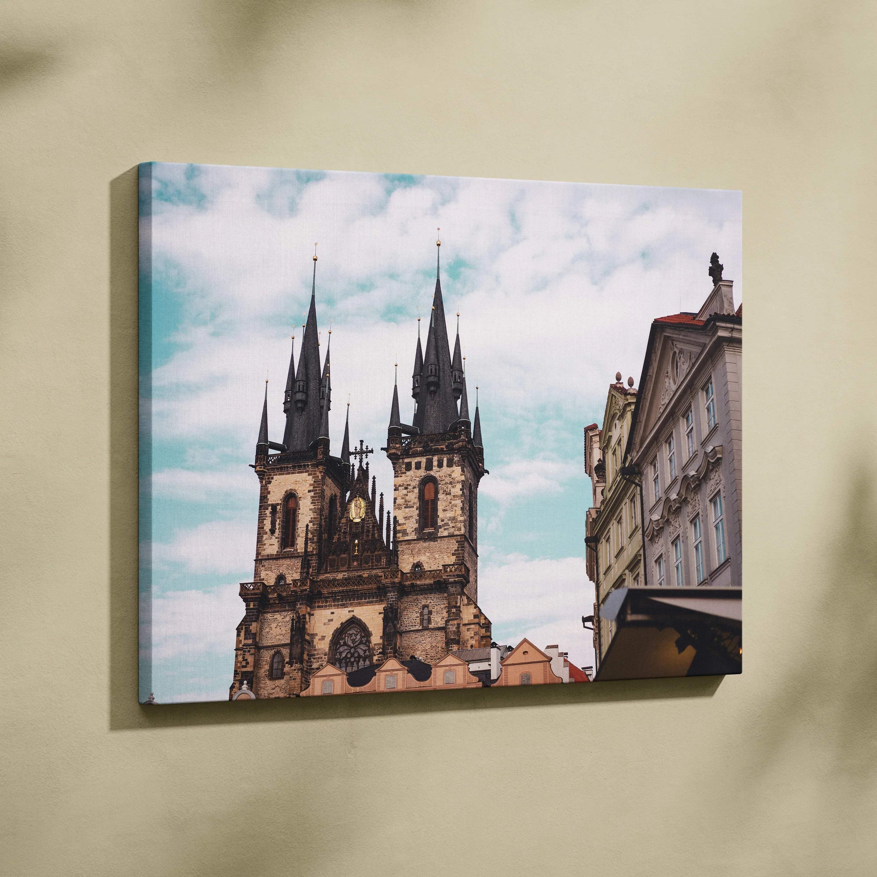 Canvas wall art featuring stunning Gothic architecture with tall spires against a blue sky.