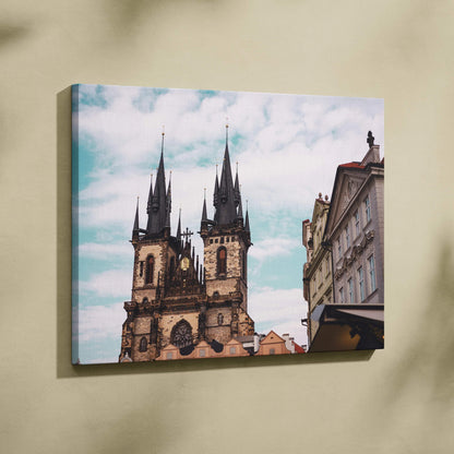 Canvas wall art featuring stunning Gothic architecture with tall spires against a blue sky.