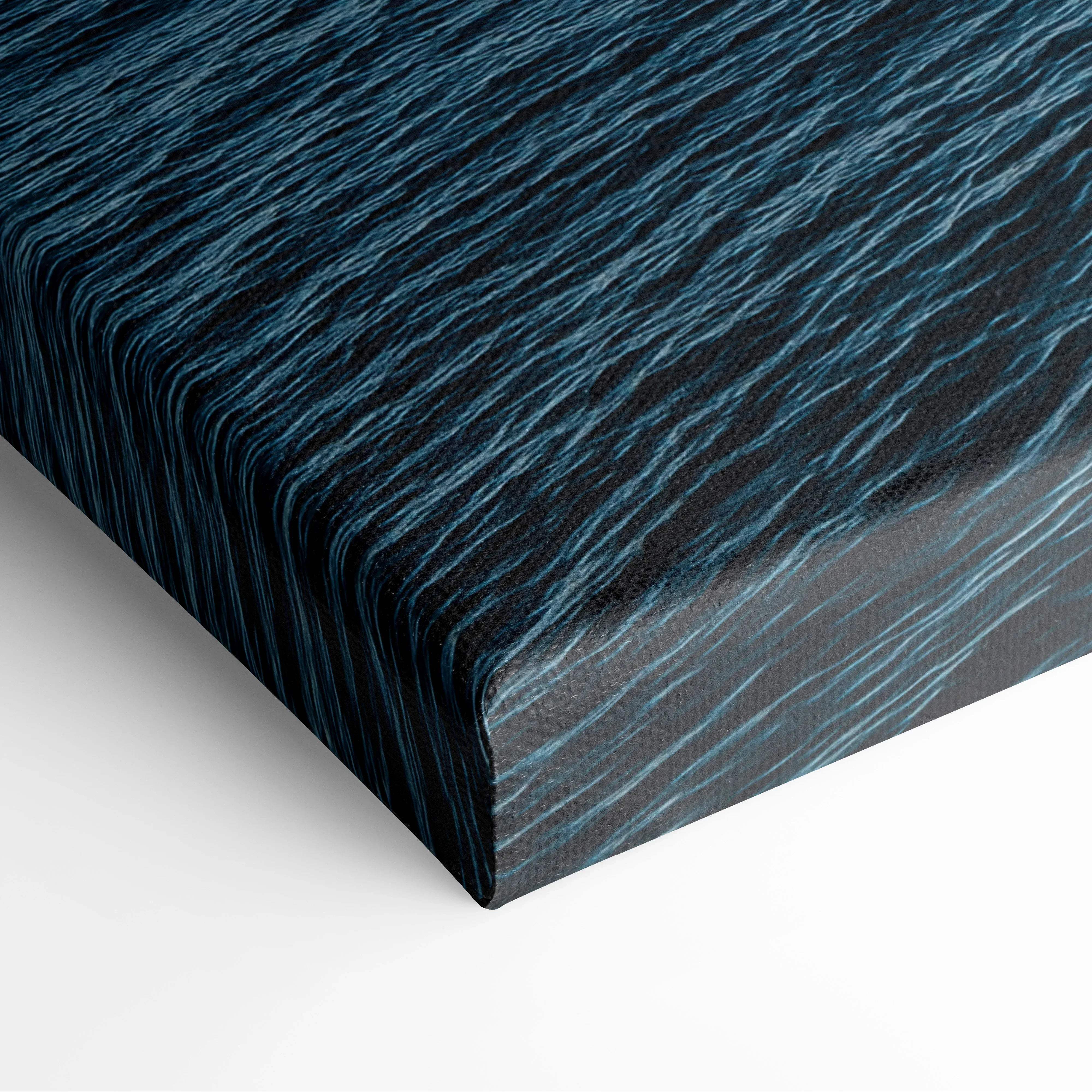 Sleek dark blue canvas wall art of Monaco coastline with teal wave texture