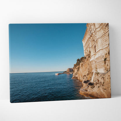 Beautiful Monaco Beach Cliff Wall Art Featuring Oceanographic Museum Canvas Print