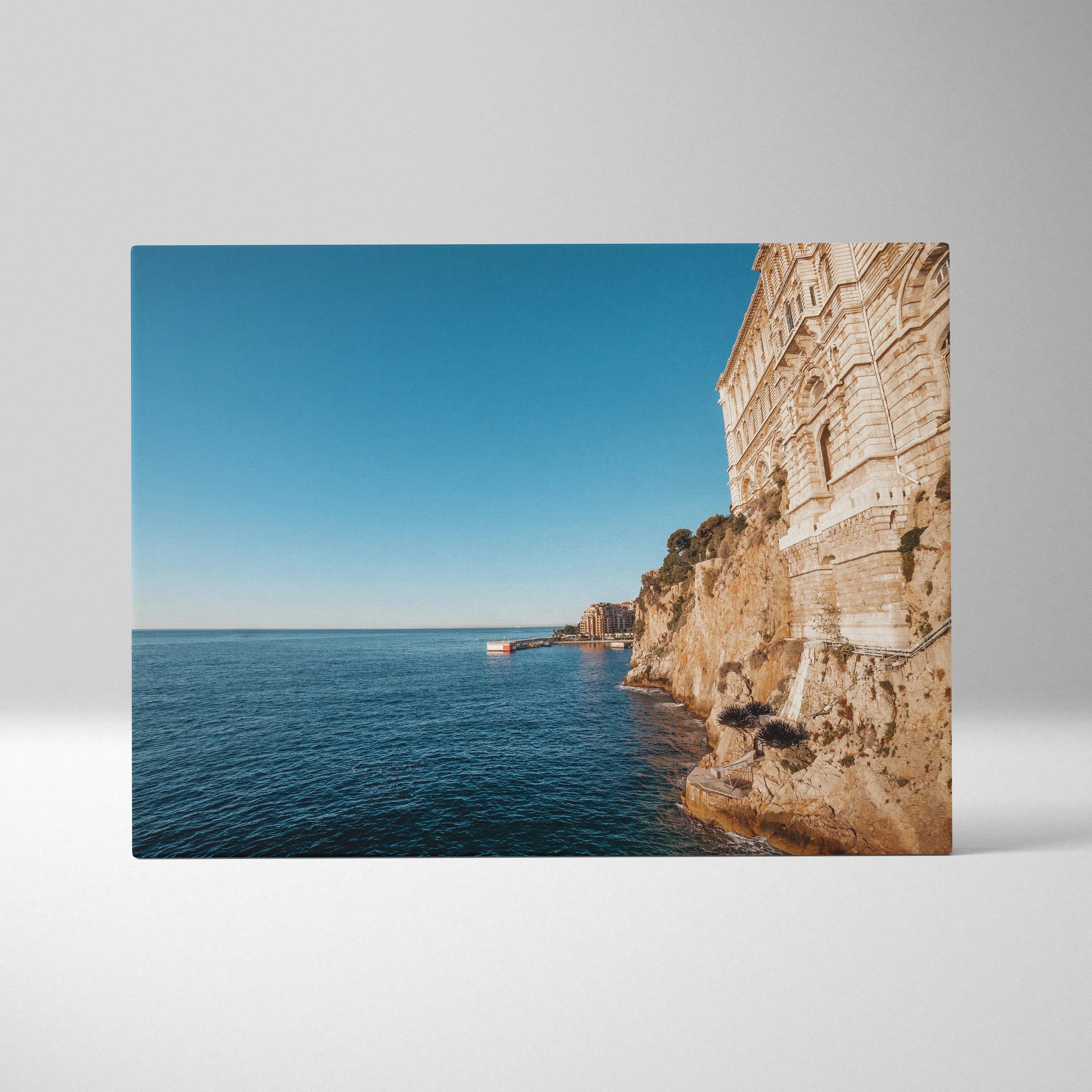 Beautiful Monaco Beach Cliff Wall Art Featuring Oceanographic Museum Canvas Print