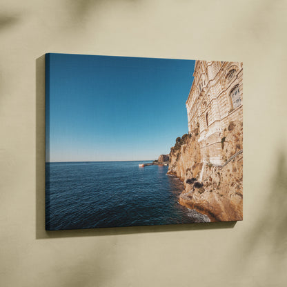 Beautiful Monaco Beach Cliff Wall Art Featuring Oceanographic Museum Canvas Print
