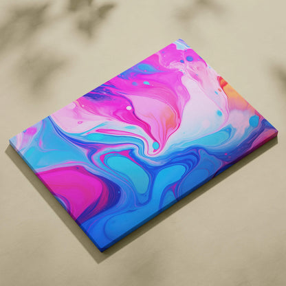 Abstract modern digital canvas art with swirling pink, purple, and blue fluid patterns on wall art canvas.