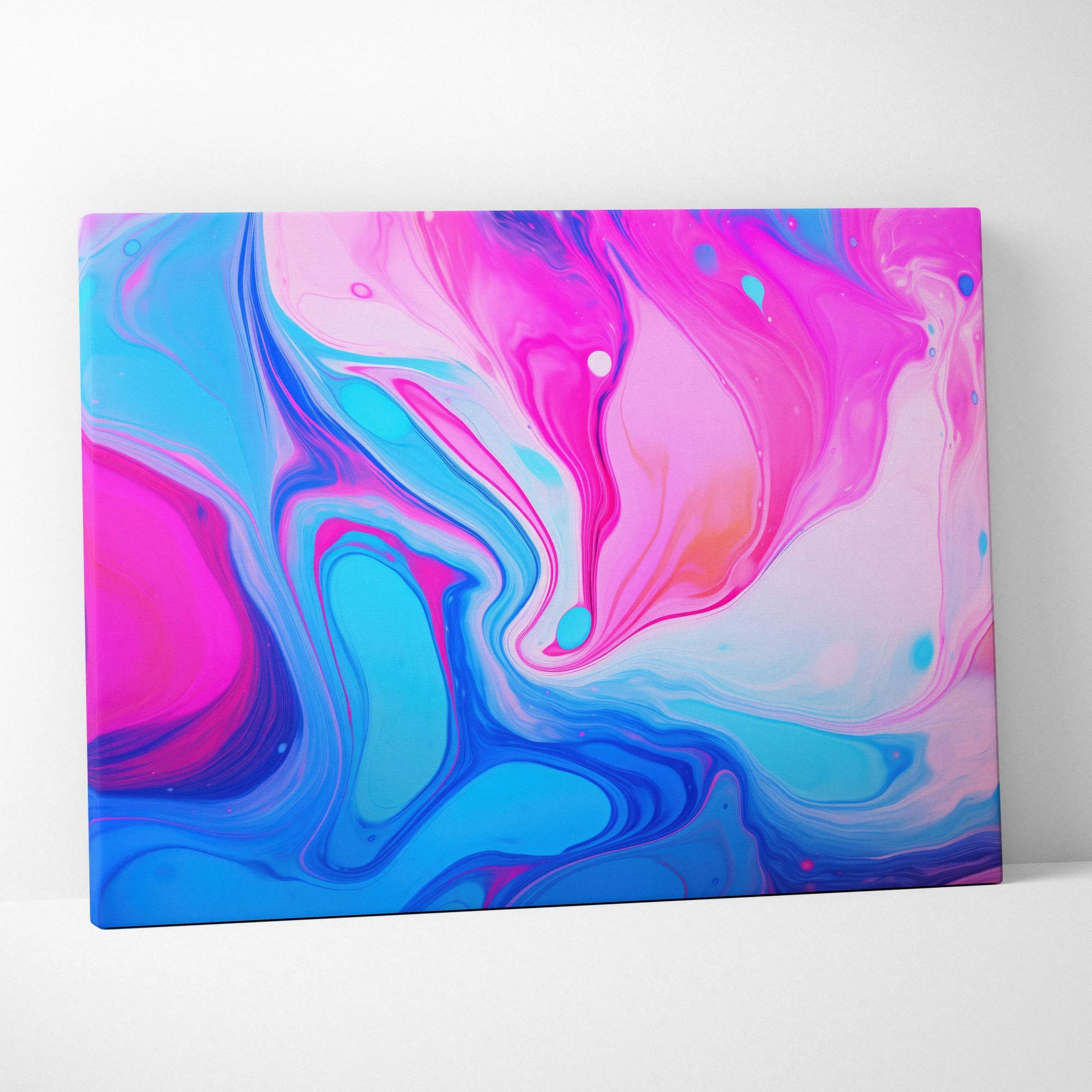 Abstract modern canvas art with swirling pink, blue, and purple hues for vibrant wall art.