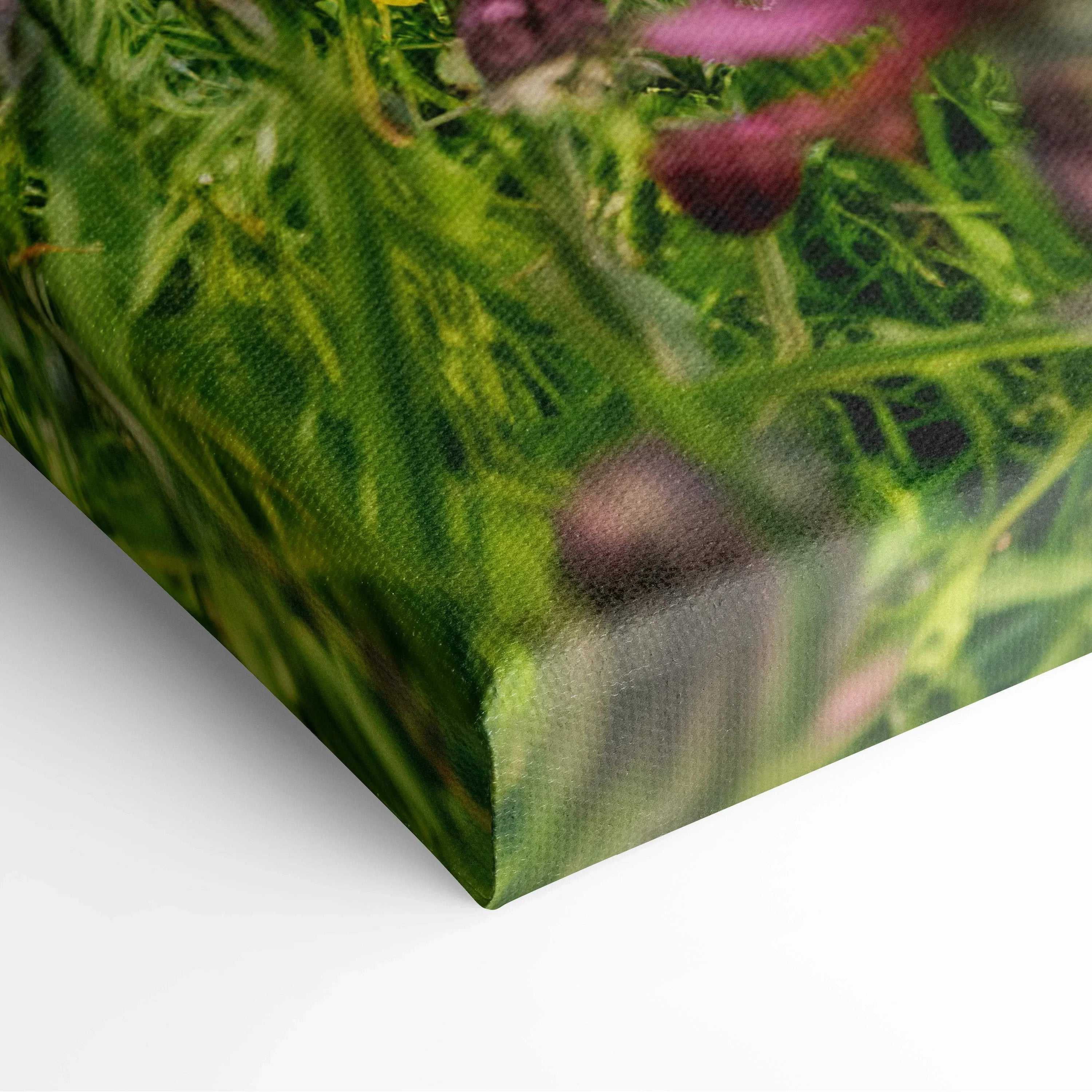 Close-up of green floral canvas wall art showcasing vivid nature details and texture for decor.