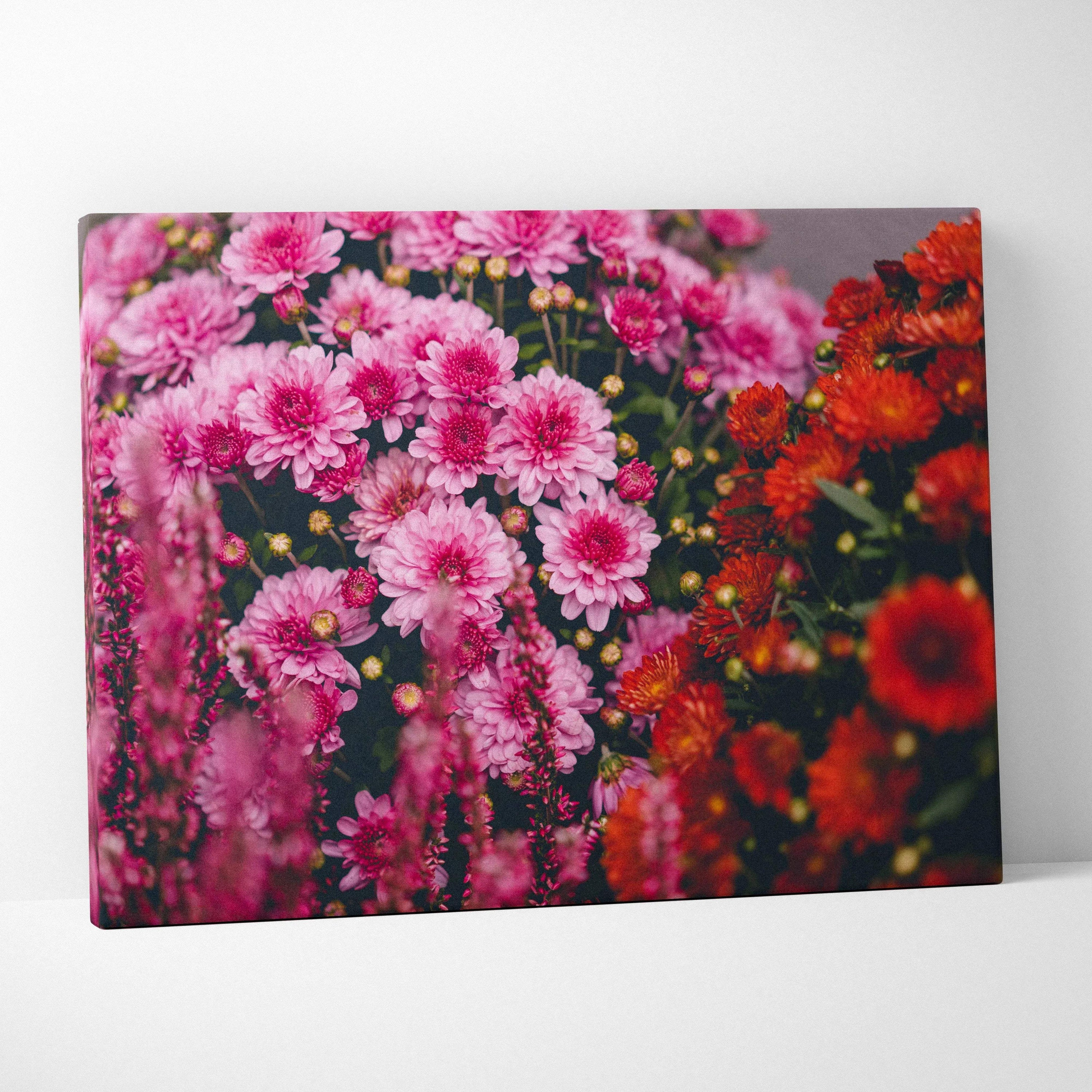 Bright pink and red cherry blossom canvas wall art with rich floral details for home decor.