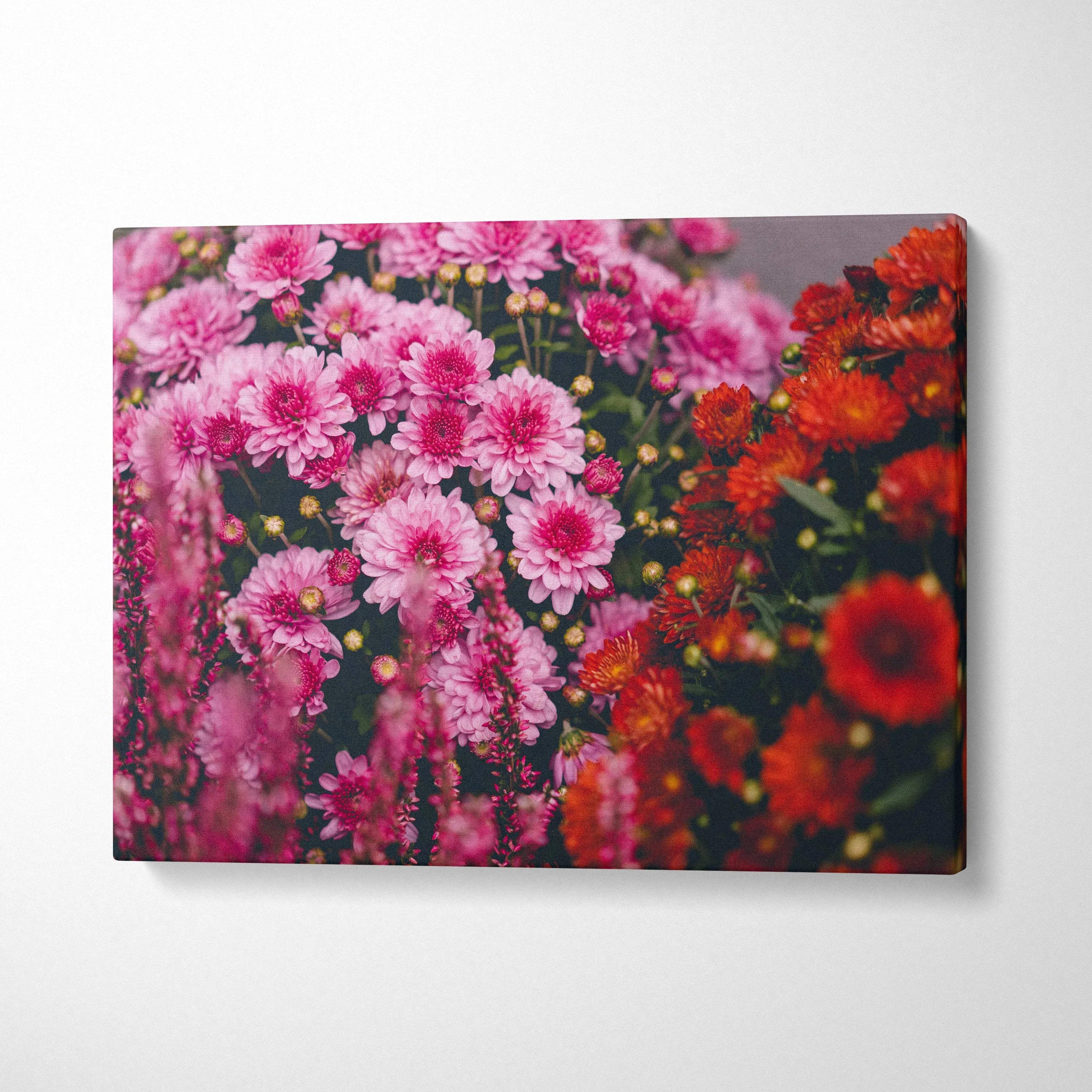 High-resolution cherry blossom canvas wall art with pink and red flowers, vibrant home decor.