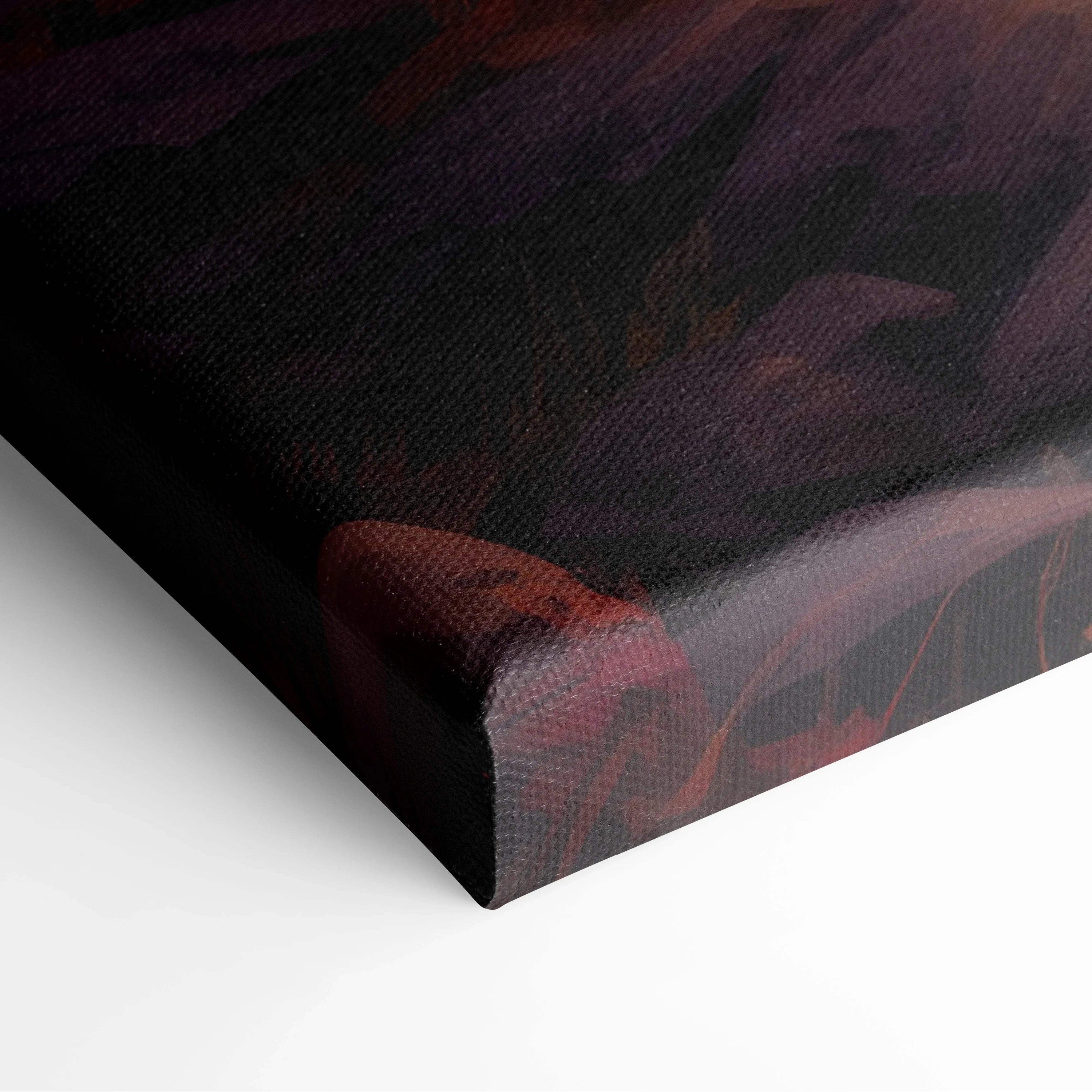 Canvas print of textured sunset lakeside landscape in purples and reds