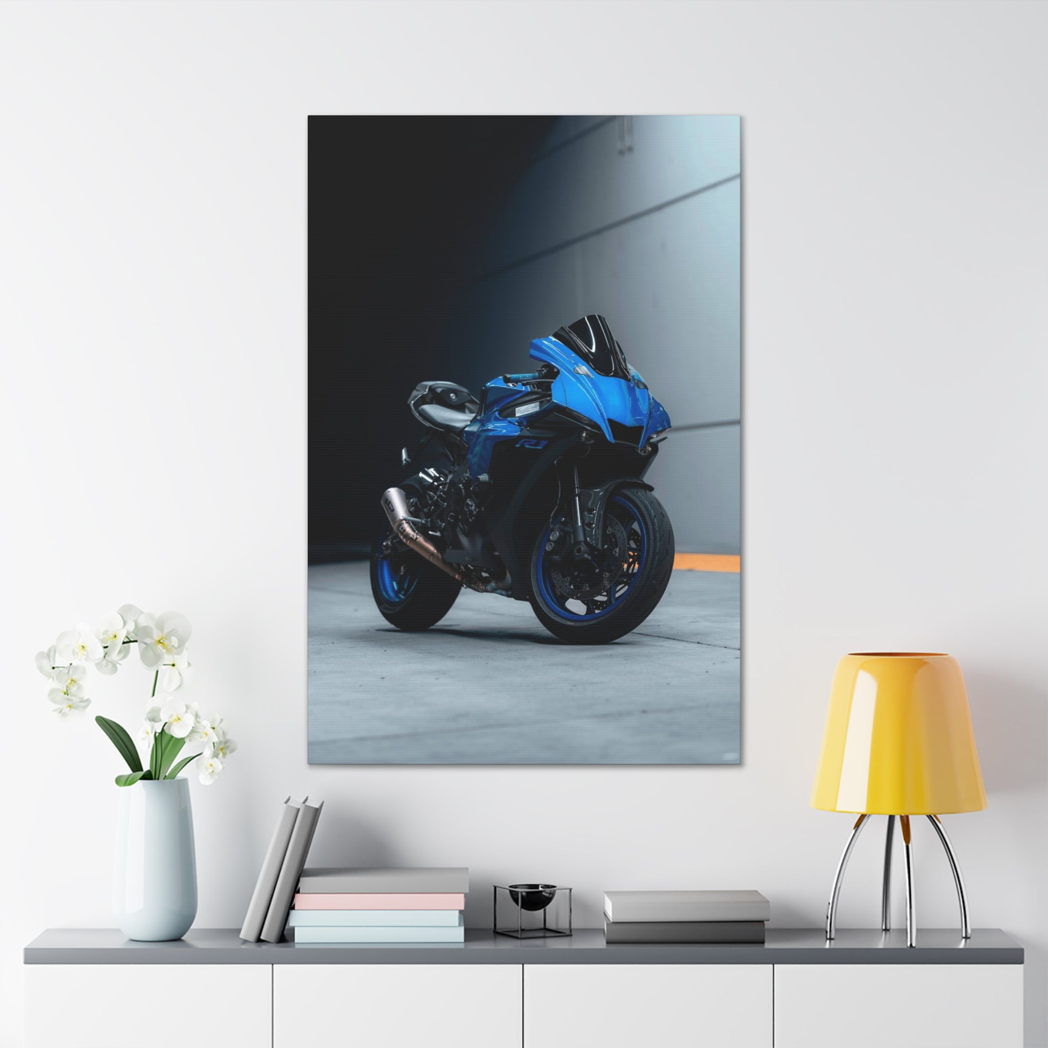 Yamaha R1 Motorcycle Wrapped Canvas Print #001 - Throttle Designs