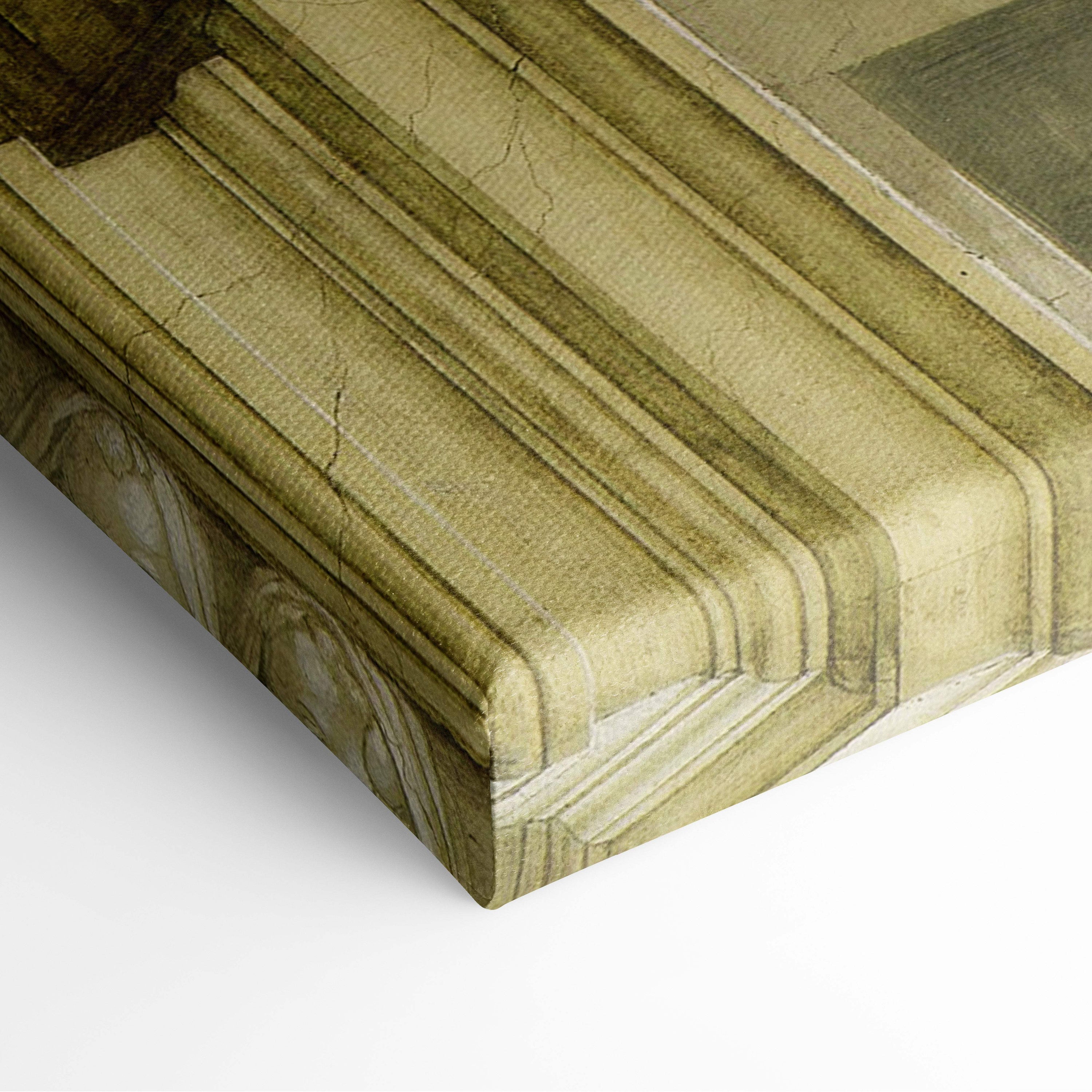 Creation of Adam Michelangelo canvas print with aged stone in olive beige tones