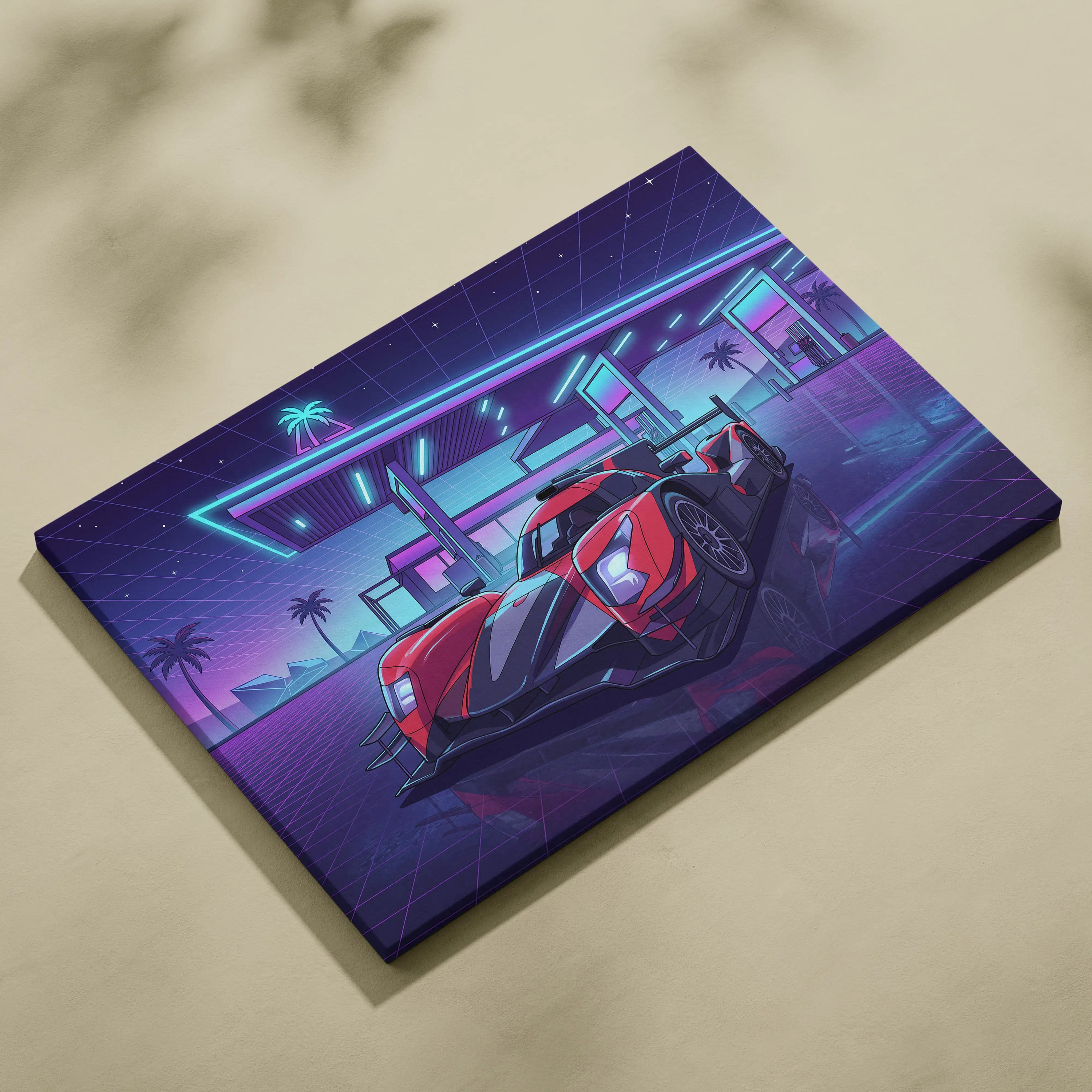 Aurus 01 Le Mans Inspired Vaporwave Car Canvas - Car Art Neon Pink Blue Living Room Vaporwave Nostalgic Retro Futurism Neon Car Art Canvas