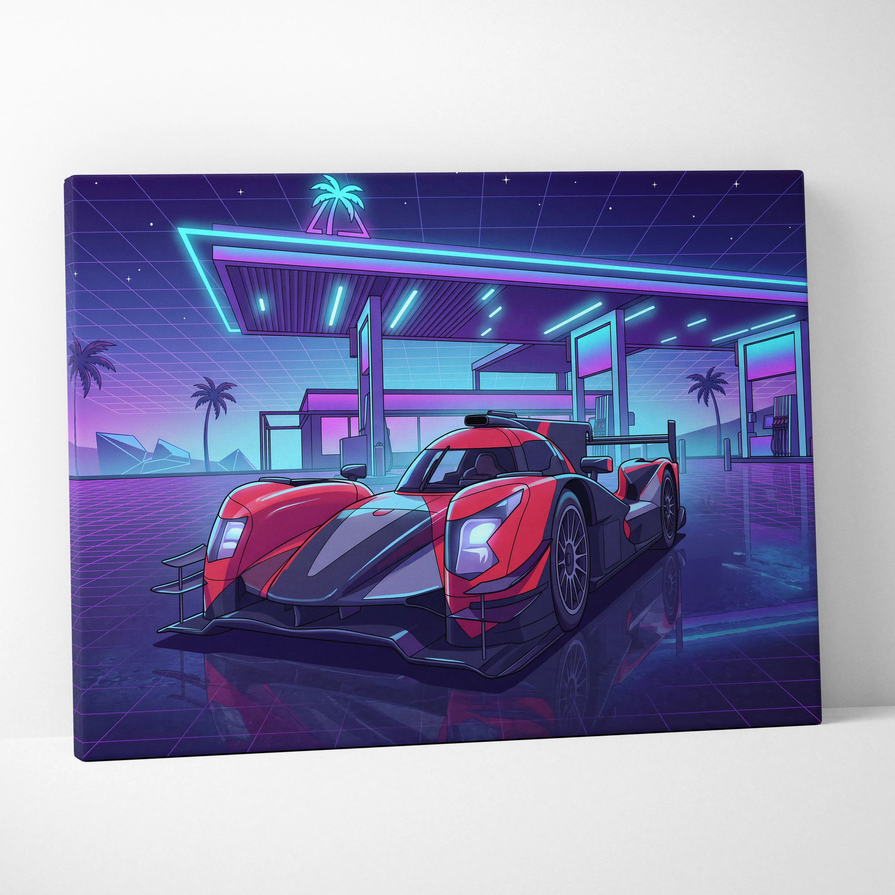 Aurus 01 Le Mans Inspired Vaporwave Car Canvas - Car Art Neon Pink Blue Living Room Vaporwave Nostalgic Retro Futurism Neon Car Art Canvas