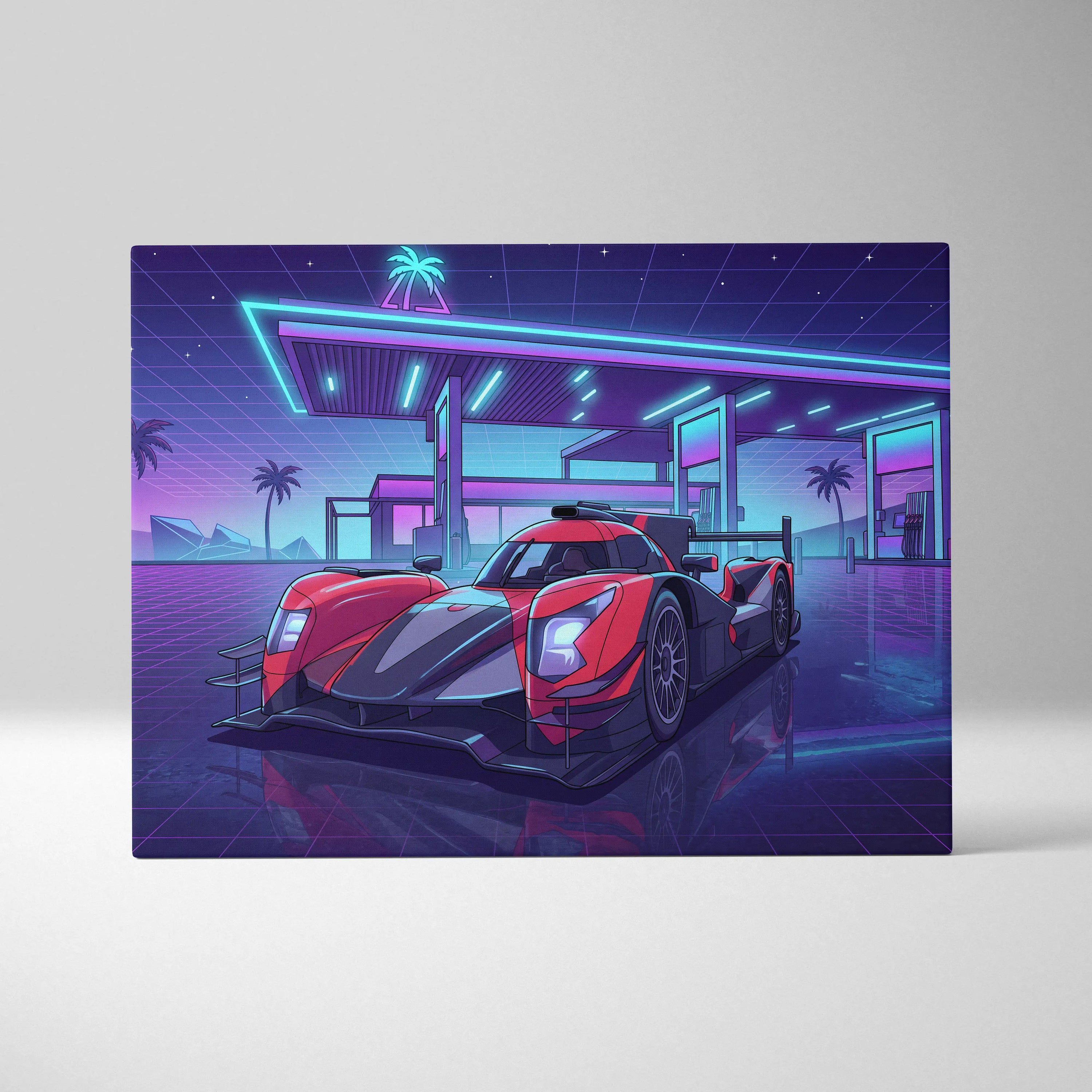 Aurus 01 Le Mans Inspired Vaporwave Car Canvas - Car Art Neon Pink Blue Living Room Vaporwave Nostalgic Retro Futurism Neon Car Art Canvas
