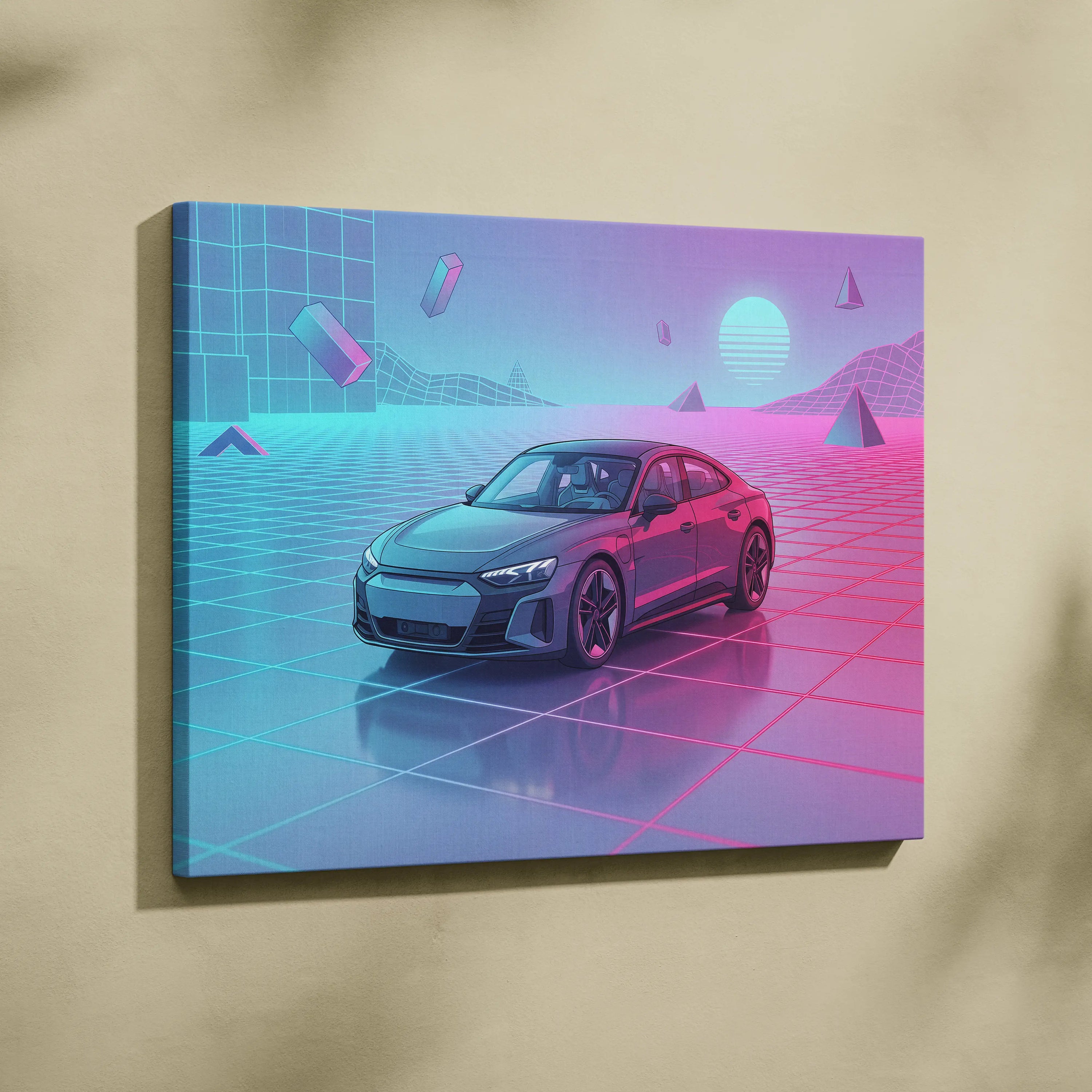 Audi RS E Tron GT Inspired Vaporwave Car Canvas - Vaporwave Car Neon Pink Living Room Retro Futurism Dreamy Mood, Car Wall Art, Canvas Print