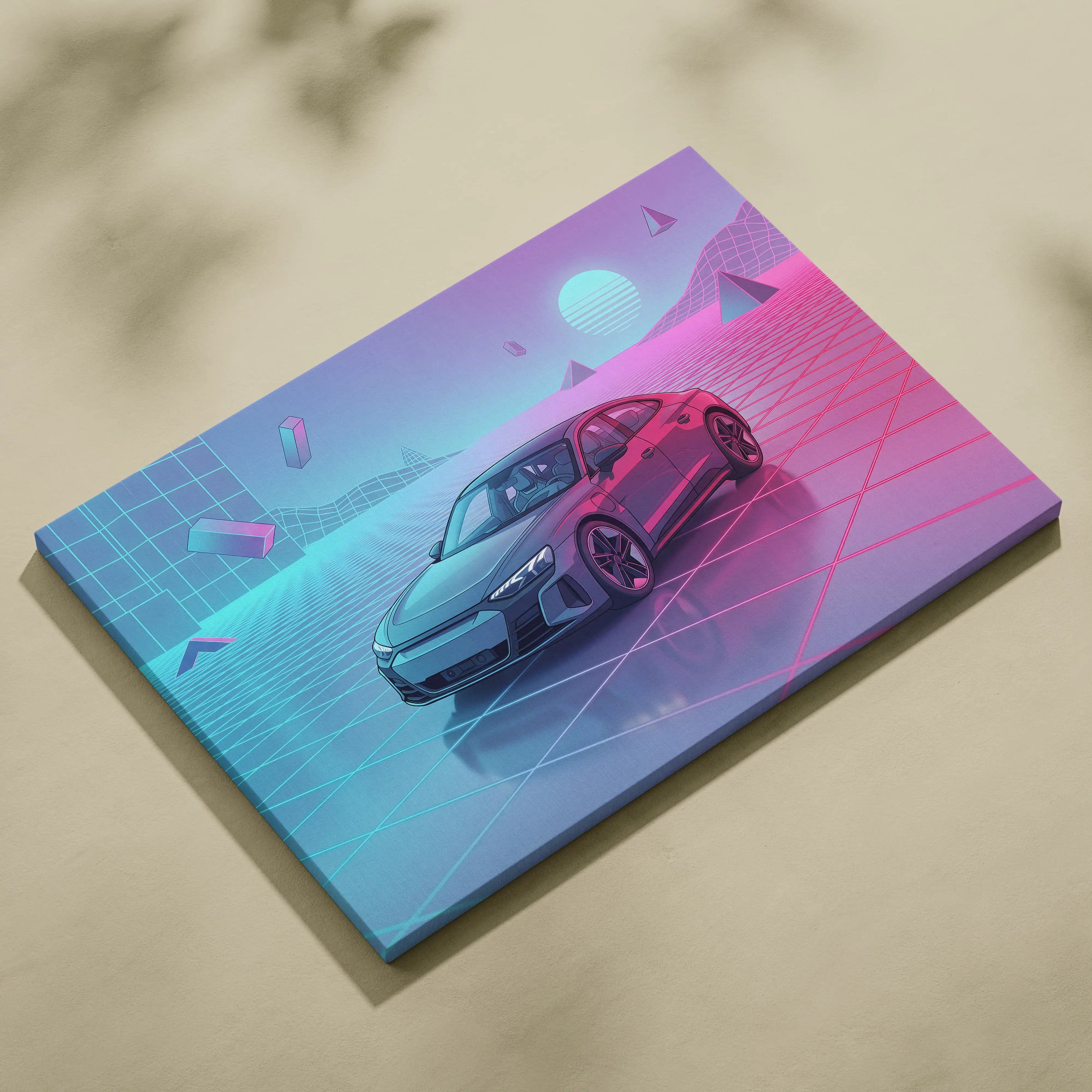 Audi RS E Tron GT Inspired Vaporwave Car Canvas - Vaporwave Car Neon Pink Living Room Retro Futurism Dreamy Mood, Car Wall Art, Canvas Print