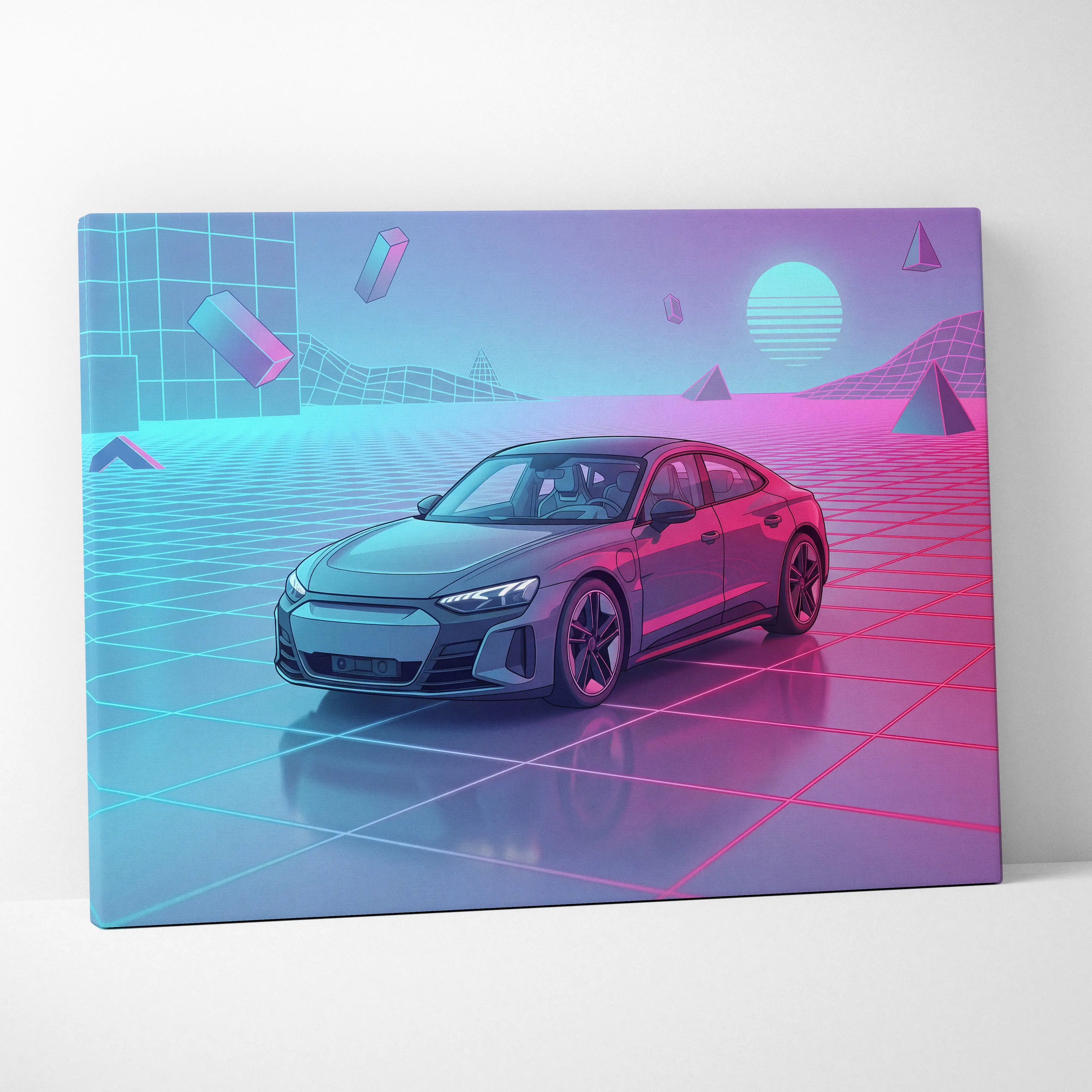 Audi RS E Tron GT Inspired Vaporwave Car Canvas - Vaporwave Car Neon Pink Living Room Retro Futurism Dreamy Mood, Car Wall Art, Canvas Print