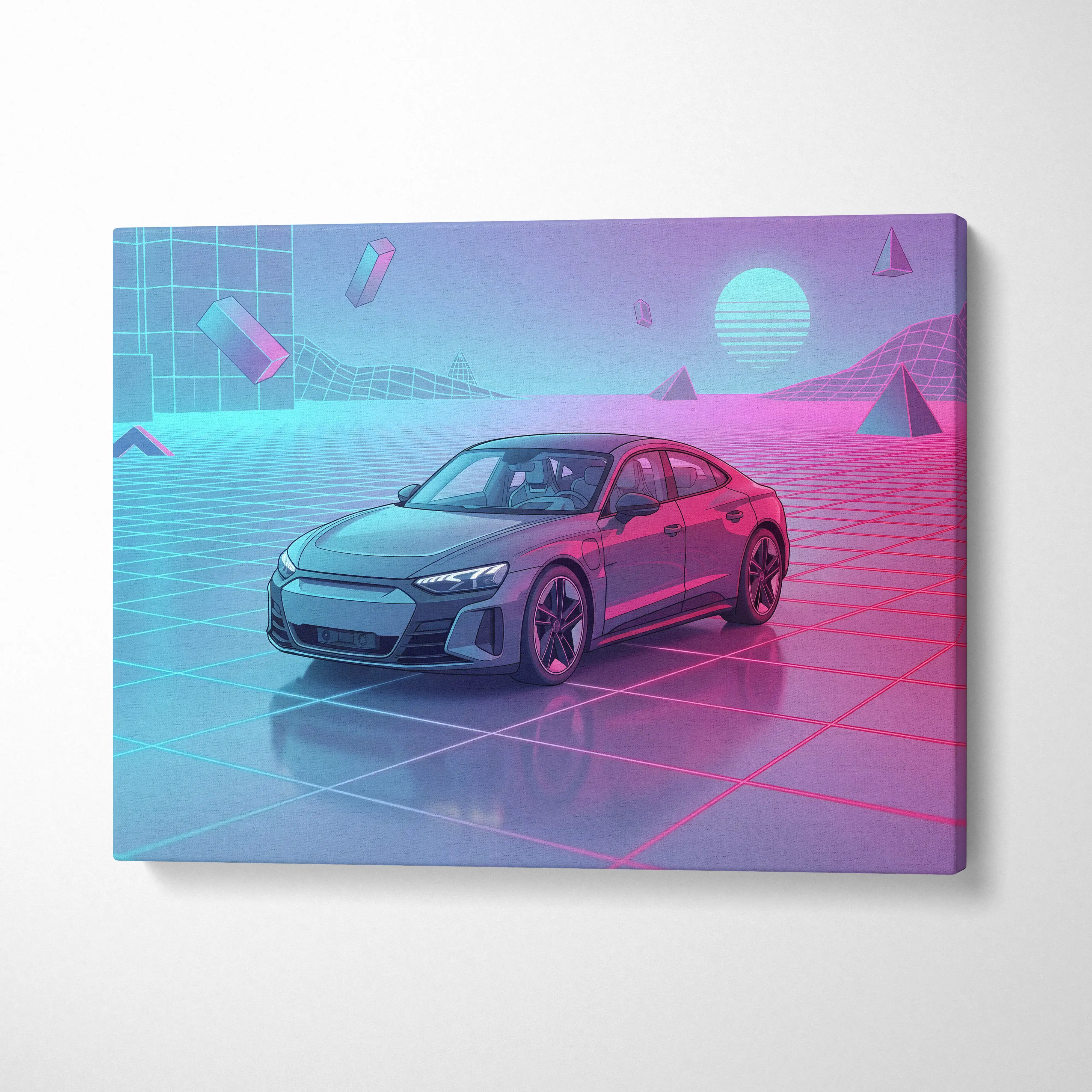 Audi RS E Tron GT Inspired Vaporwave Car Canvas - Vaporwave Car Neon Pink Living Room Retro Futurism Dreamy Mood, Car Wall Art, Canvas Print