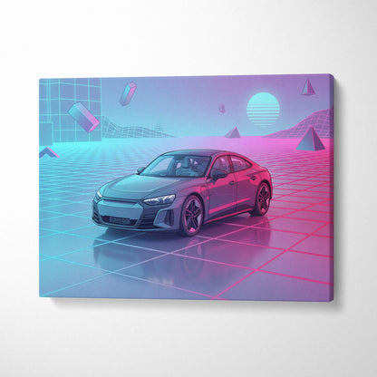 Audi RS E Tron GT Inspired Vaporwave Car Canvas - Vaporwave Car Neon Pink Living Room Retro Futurism Dreamy Mood, Car Wall Art, Canvas Print
