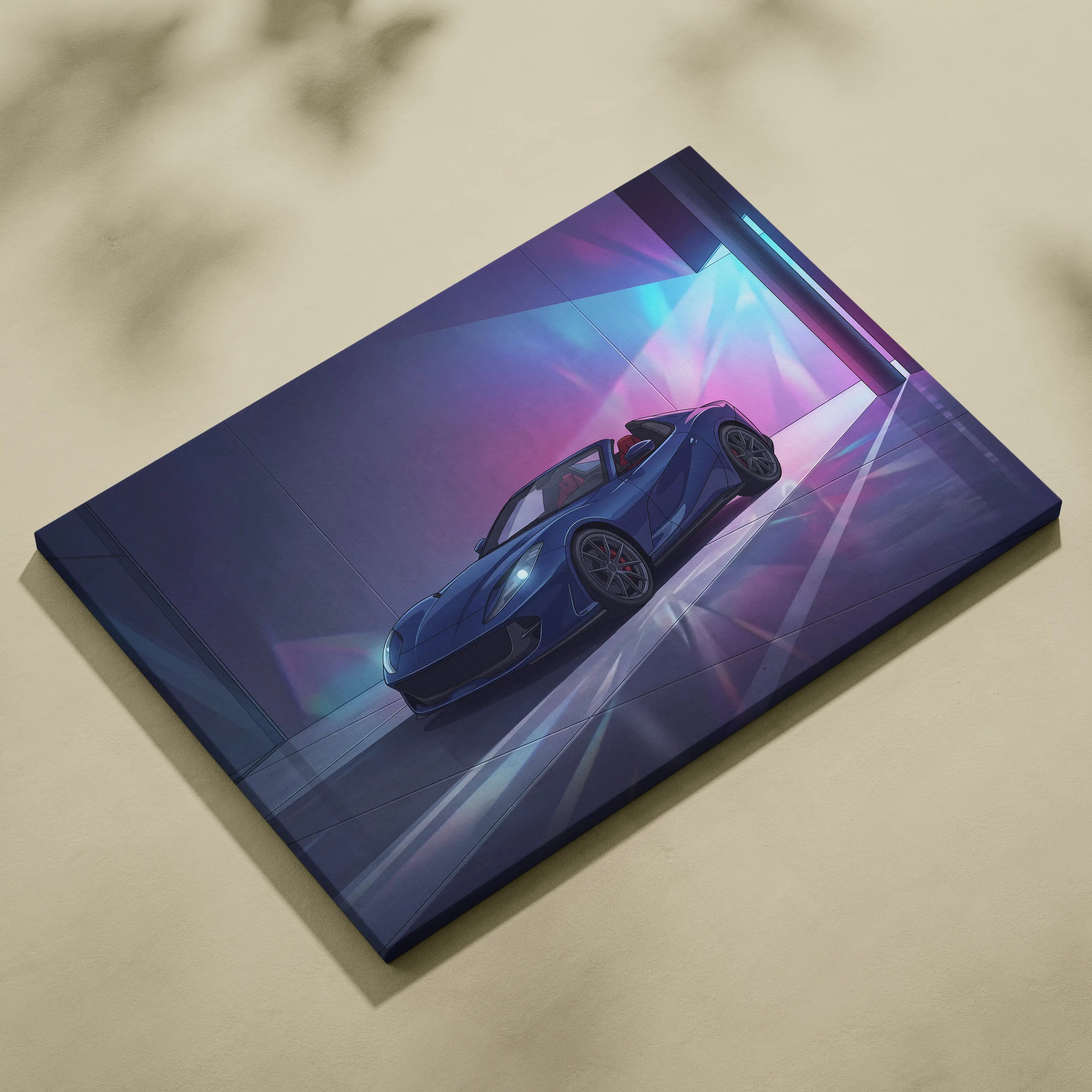 Ferrari 812 Inspired Blue Purple Canvas Wall Art, Vaporwave Supercar Artwork, Neon Garage Decor, Retro Futuristic Exotic Car Print
