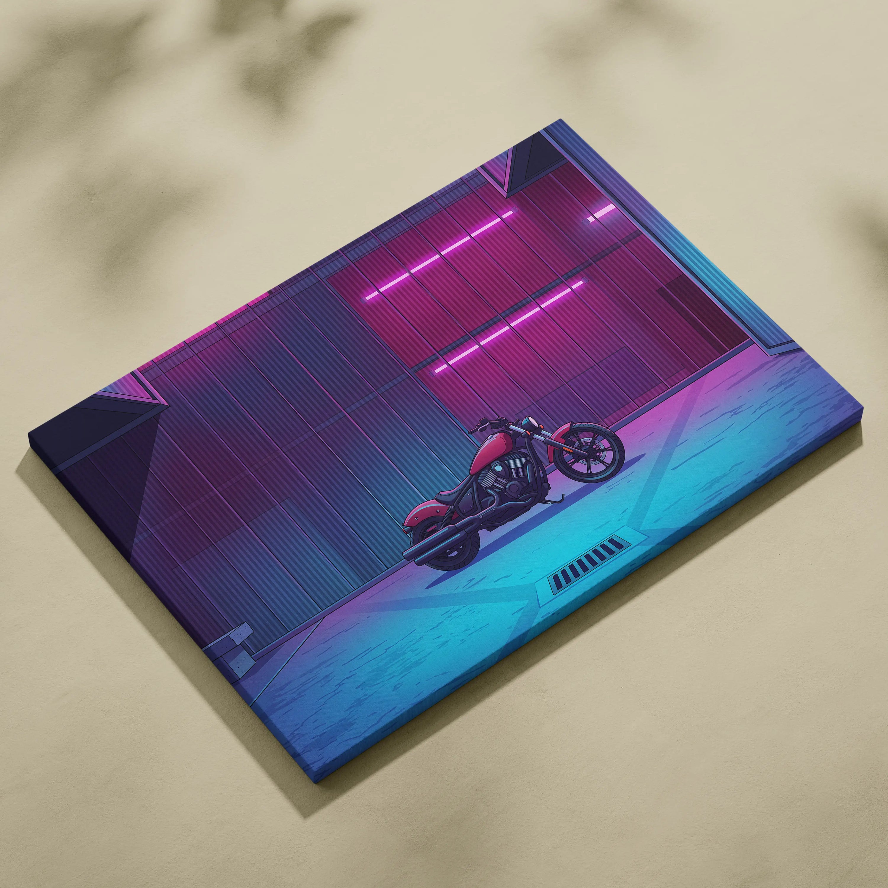 Indian Scout Inspired Pink Cyan Motorcycle Canvas Wall Art Vaporwave Neon Cruiser Garage Decor Retro Futuristic Urban Bike Artwork