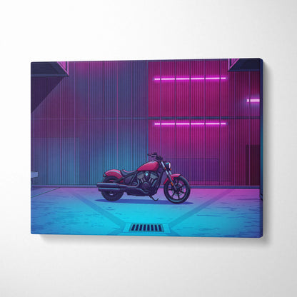 Indian Scout Inspired Pink Cyan Motorcycle Canvas Wall Art Vaporwave Neon Cruiser Garage Decor Retro Futuristic Urban Bike Artwork