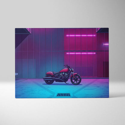 Indian Scout Inspired Pink Cyan Motorcycle Canvas Wall Art Vaporwave Neon Cruiser Garage Decor Retro Futuristic Urban Bike Artwork