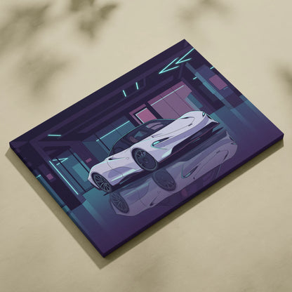 McLaren Speedtail Inspired White Purple Canvas Wall Art, Vaporwave Supercar Artwork, Neon Modern Garage Decor, Retro Futuristic Exotic Print