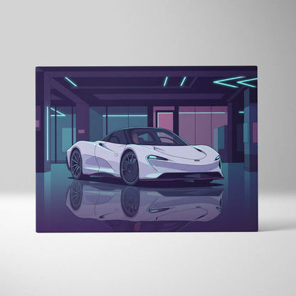 McLaren Speedtail Inspired White Purple Canvas Wall Art, Vaporwave Supercar Artwork, Neon Modern Garage Decor, Retro Futuristic Exotic Print
