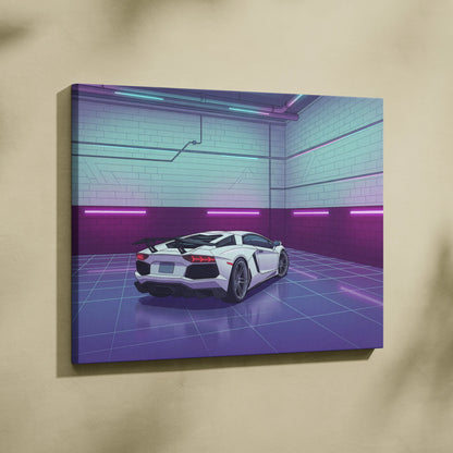 Lamborghini Aventador SVJ Inspired Vaporwave Canvas - Car Artwork Purple Teal Neon Living Room Vaporwave Mood Nostalgia Neon Retro Canvas Print