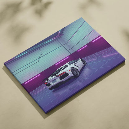 Lamborghini Aventador SVJ Inspired Vaporwave Canvas - Car Artwork Purple Teal Neon Living Room Vaporwave Mood Nostalgia Neon Retro Canvas Print