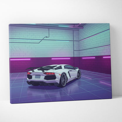 Lamborghini Aventador SVJ Inspired Vaporwave Canvas - Car Artwork Purple Teal Neon Living Room Vaporwave Mood Nostalgia Neon Retro Canvas Print