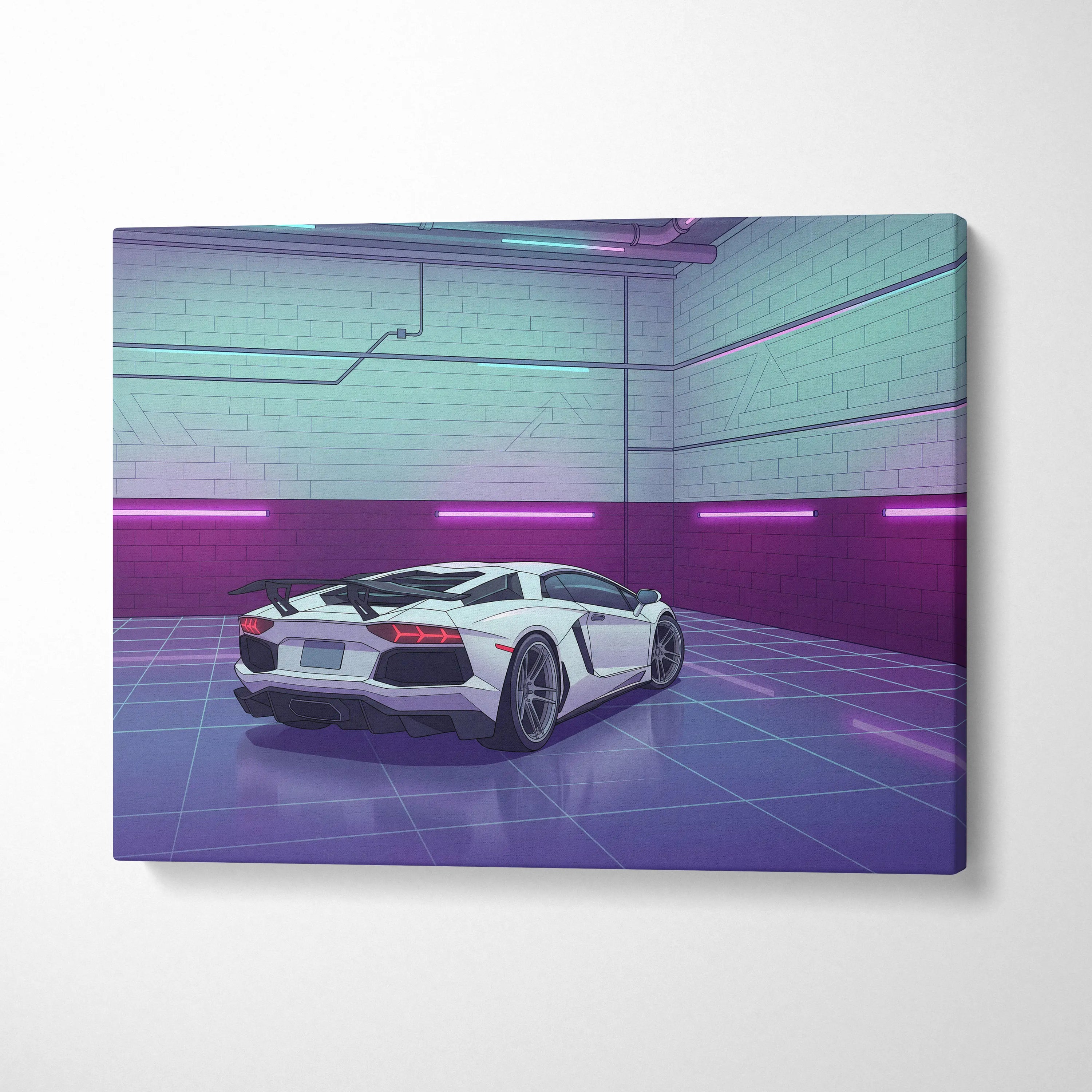 Lamborghini Aventador SVJ Inspired Vaporwave Canvas - Car Artwork Purple Teal Neon Living Room Vaporwave Mood Nostalgia Neon Retro Canvas Print