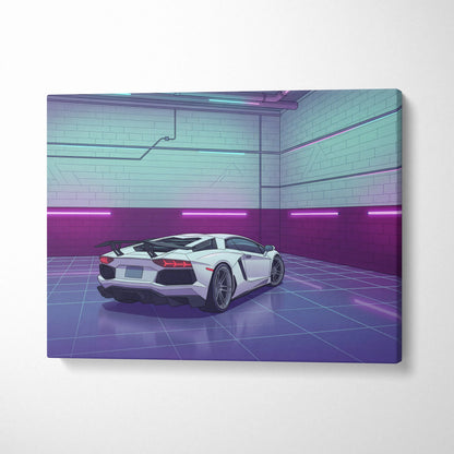 Lamborghini Aventador SVJ Inspired Vaporwave Canvas - Car Artwork Purple Teal Neon Living Room Vaporwave Mood Nostalgia Neon Retro Canvas Print