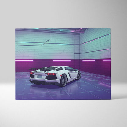 Lamborghini Aventador SVJ Inspired Vaporwave Canvas - Car Artwork Purple Teal Neon Living Room Vaporwave Mood Nostalgia Neon Retro Canvas Print
