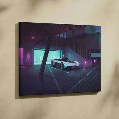 Aston Martin Valkyrie Inspired Vaporwave Car Canvas - Car Art Purple Blue Neon Living Room Vaporwave Mood Neon Dream Retro Futurist Decor Canvas