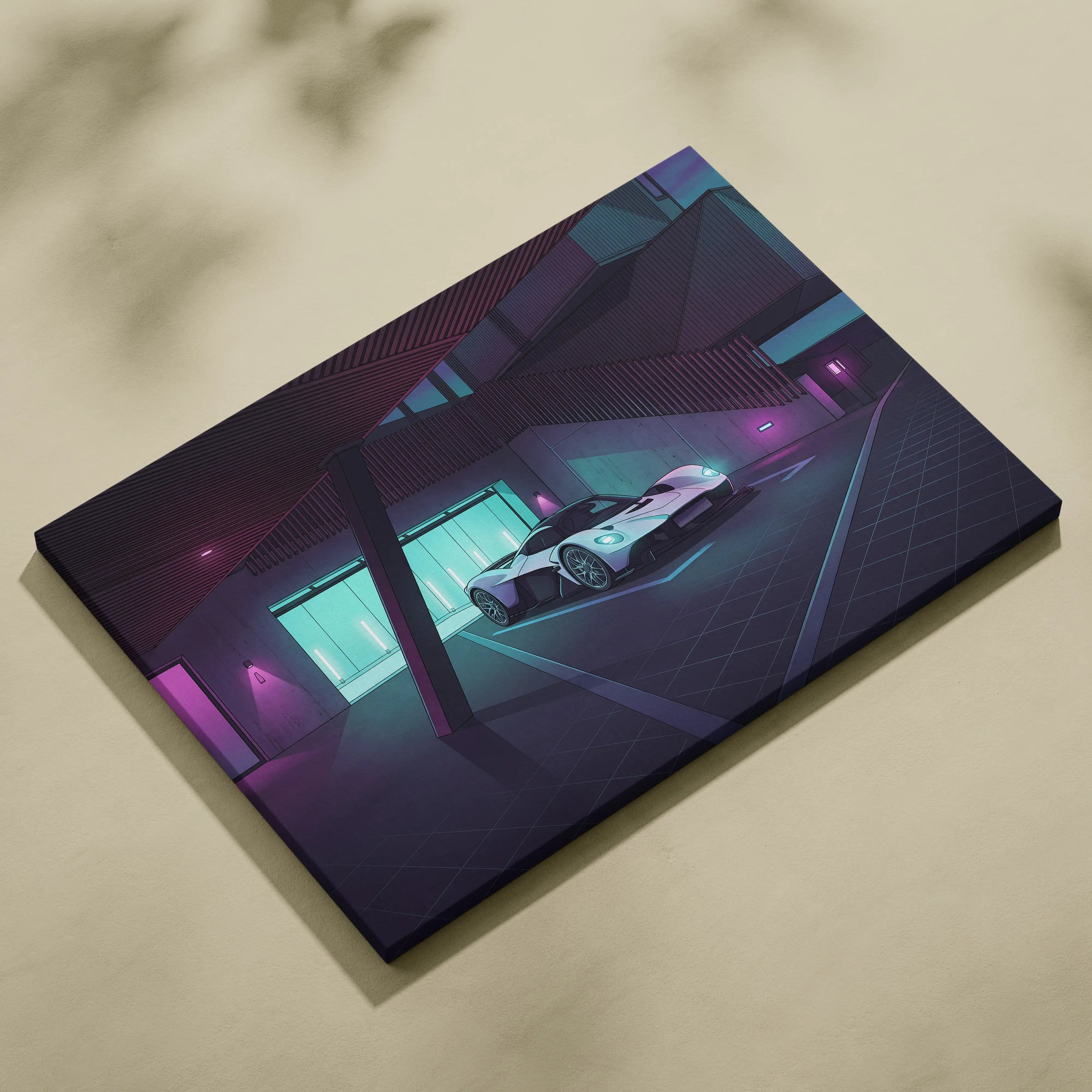 Aston Martin Valkyrie Inspired Vaporwave Car Canvas - Car Art Purple Blue Neon Living Room Vaporwave Mood Neon Dream Retro Futurist Decor Canvas