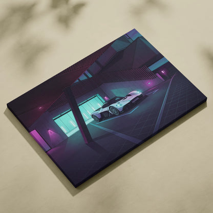 Aston Martin Valkyrie Inspired Vaporwave Car Canvas - Car Art Purple Blue Neon Living Room Vaporwave Mood Neon Dream Retro Futurist Decor Canvas