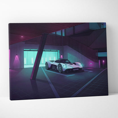 Aston Martin Valkyrie Inspired Vaporwave Car Canvas - Car Art Purple Blue Neon Living Room Vaporwave Mood Neon Dream Retro Futurist Decor Canvas