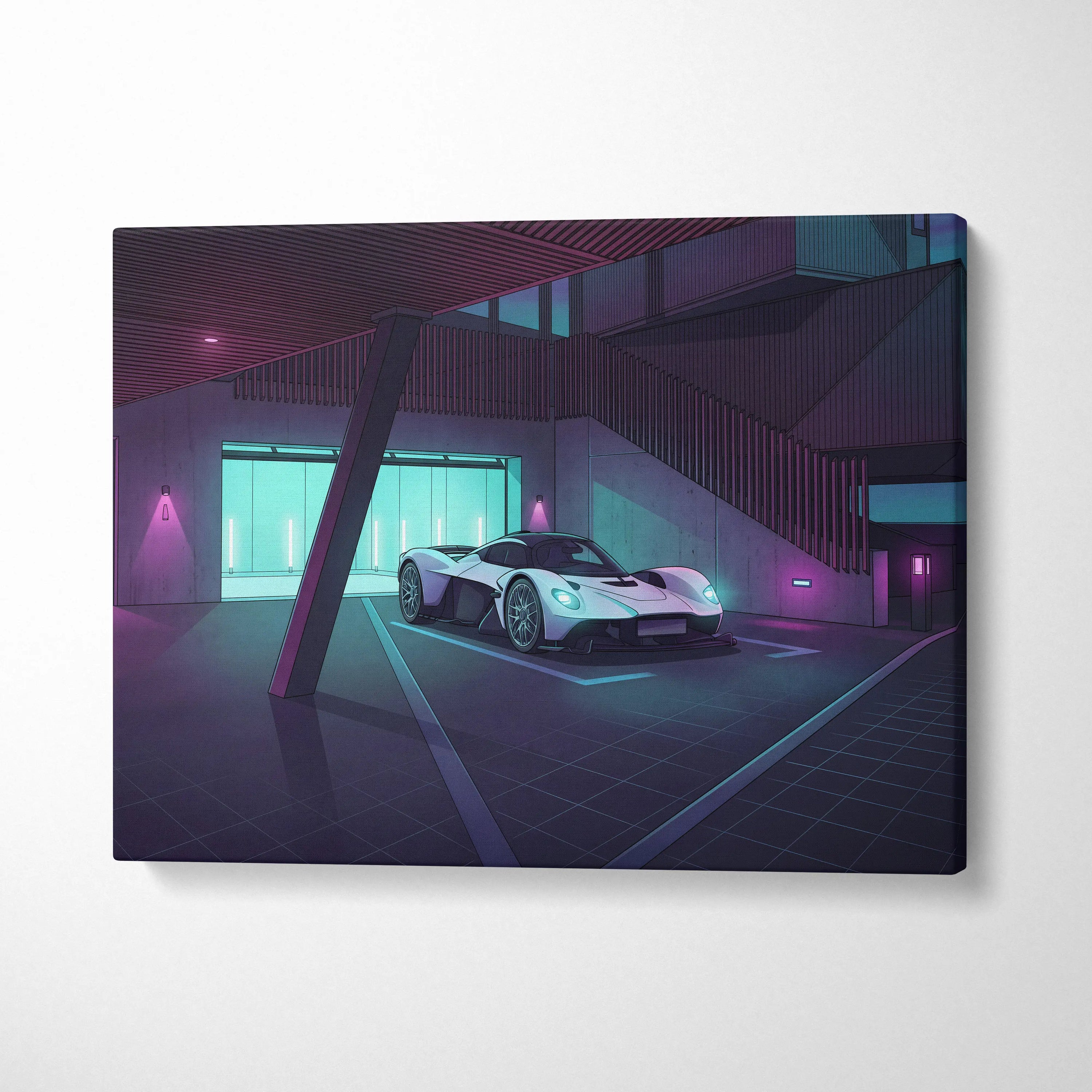 Aston Martin Valkyrie Inspired Vaporwave Car Canvas - Car Art Purple Blue Neon Living Room Vaporwave Mood Neon Dream Retro Futurist Decor Canvas
