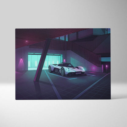 Aston Martin Valkyrie Inspired Vaporwave Car Canvas - Car Art Purple Blue Neon Living Room Vaporwave Mood Neon Dream Retro Futurist Decor Canvas