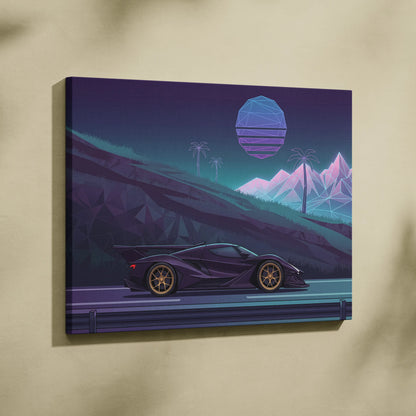 Apollo Intensa Inspired Hypercar Canvas - Vaporwave Car Art Neon Purple Teal Living Room Futurism Mood Nostalgic Glow Canvas Print