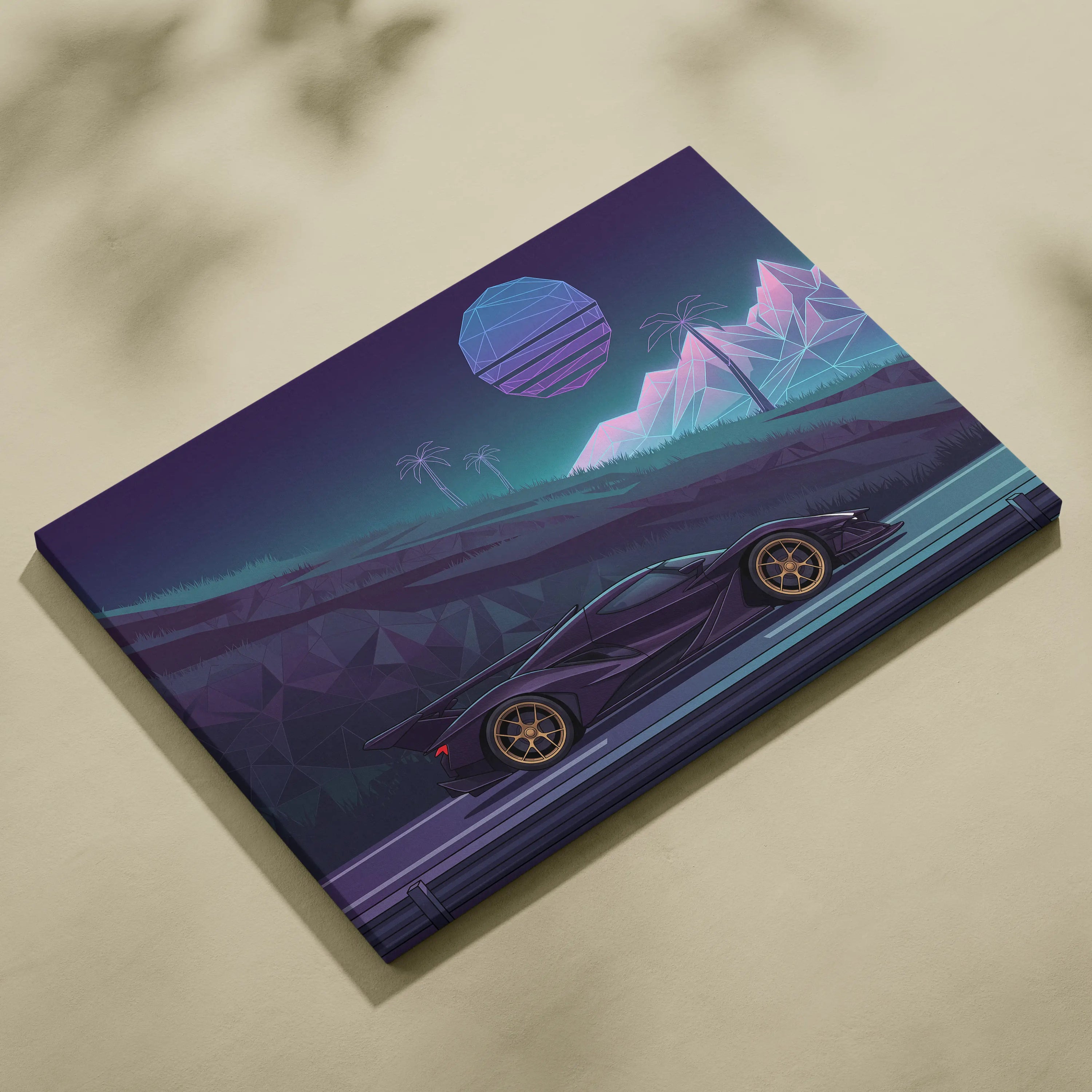 Apollo Intensa Inspired Hypercar Canvas - Vaporwave Car Art Neon Purple Teal Living Room Futurism Mood Nostalgic Glow Canvas Print