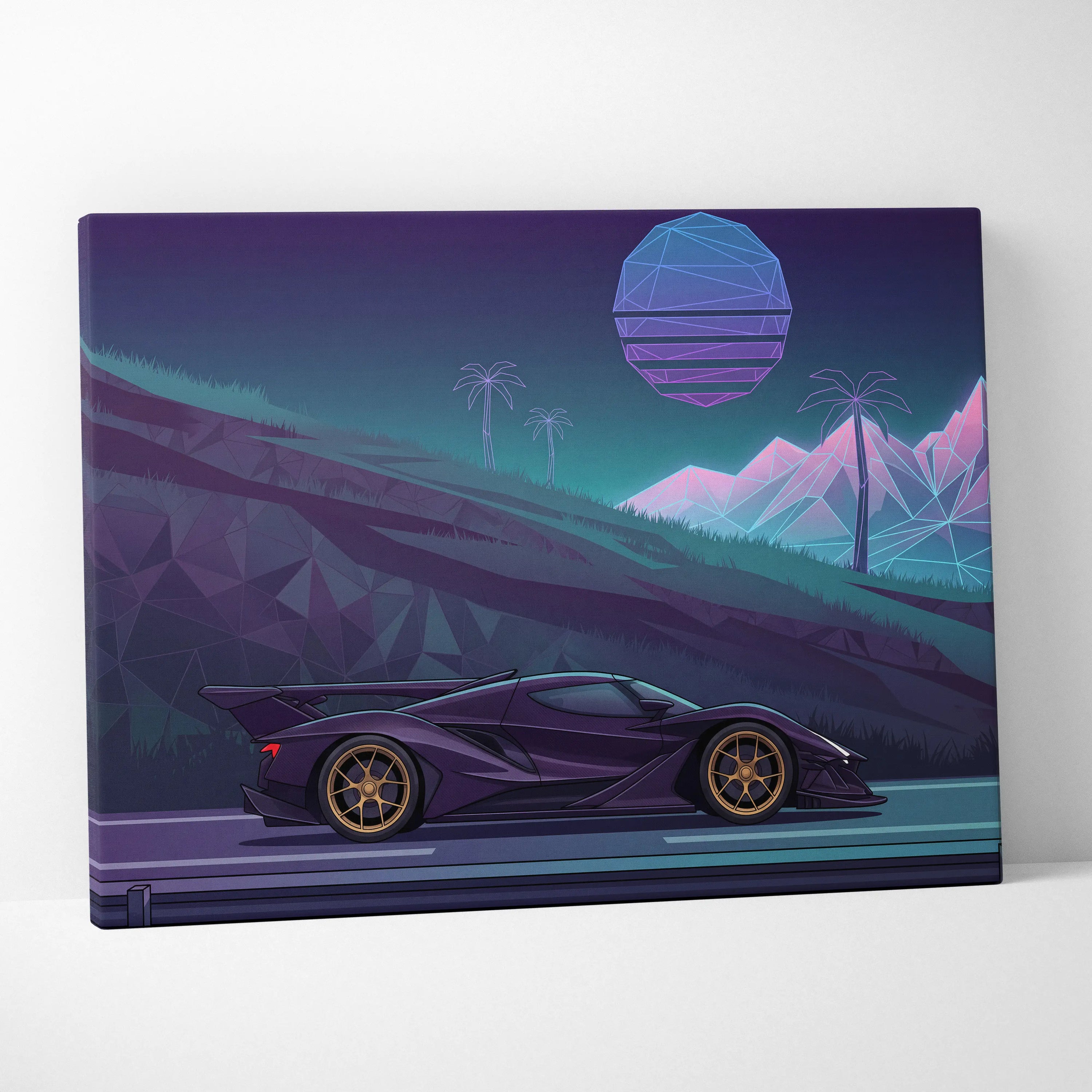 Apollo Intensa Inspired Hypercar Canvas - Vaporwave Car Art Neon Purple Teal Living Room Futurism Mood Nostalgic Glow Canvas Print