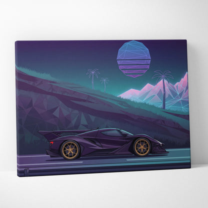 Apollo Intensa Inspired Hypercar Canvas - Vaporwave Car Art Neon Purple Teal Living Room Futurism Mood Nostalgic Glow Canvas Print