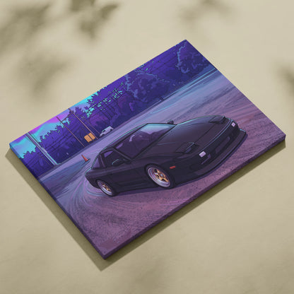 Nissan 240SX Inspired Black Purple Canvas Wall Art, Vaporwave JDM Drift Car Artwork, Neon Street Garage Decor, Retro Futuristic Print