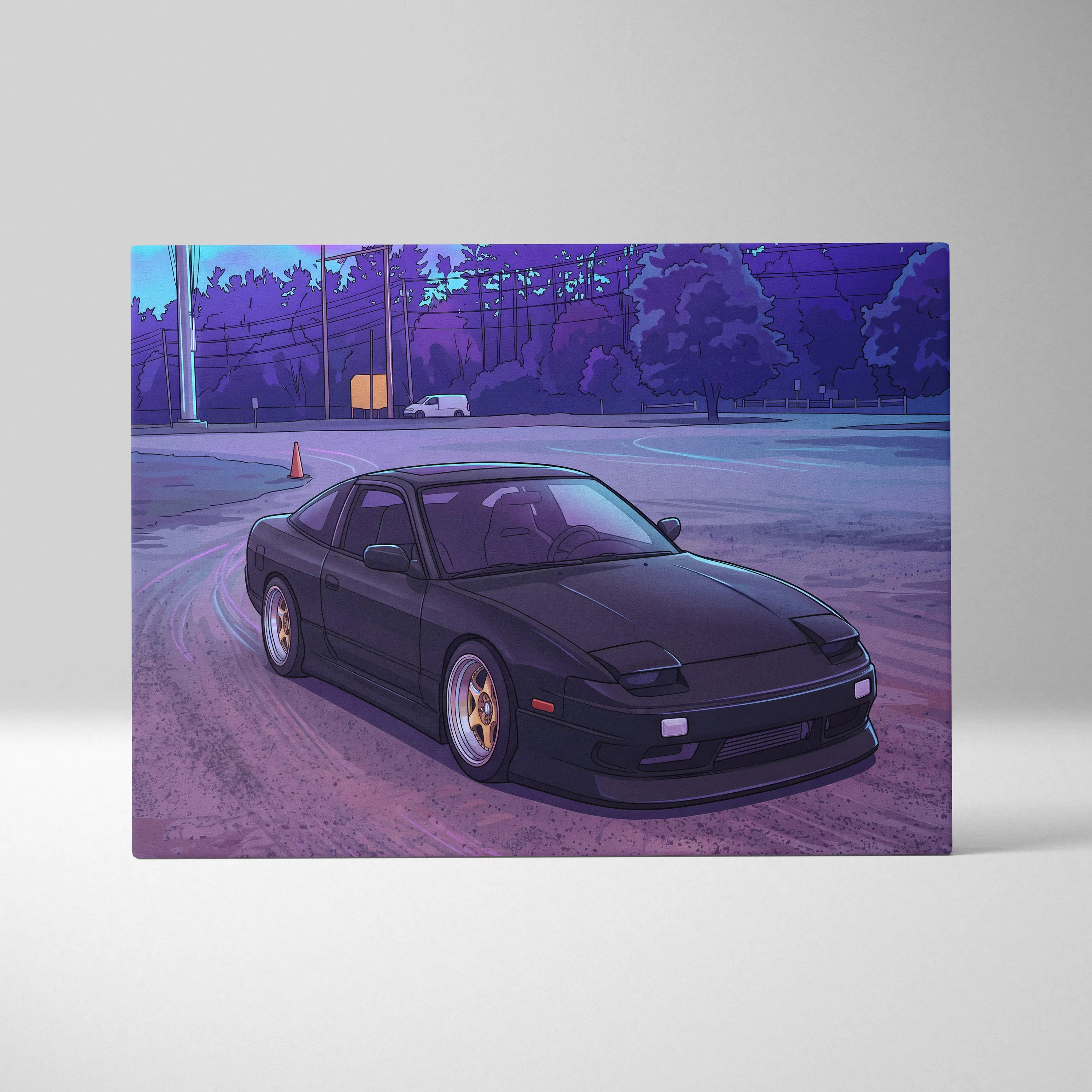 Nissan 240SX Inspired Black Purple Canvas Wall Art, Vaporwave JDM Drift Car Artwork, Neon Street Garage Decor, Retro Futuristic Print