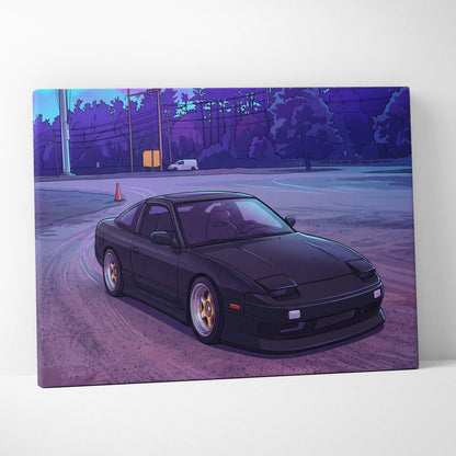 Nissan 240SX Inspired Black Purple Canvas Wall Art, Vaporwave JDM Drift Car Artwork, Neon Street Garage Decor, Retro Futuristic Print